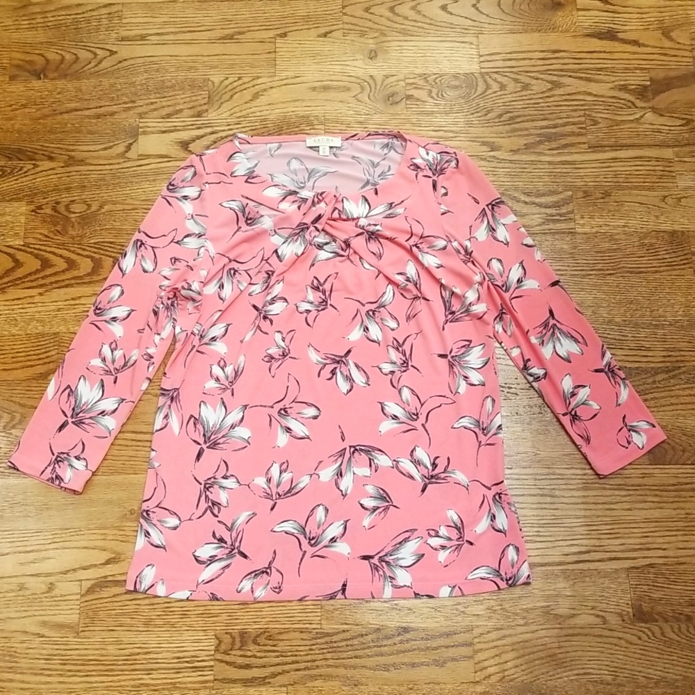 (XS) Laura Petites Pink Floral Top Sewn In Canada Casual Garden Cutout